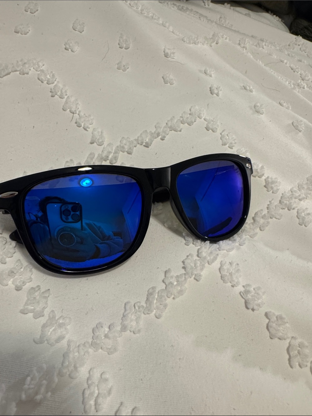 Ohana brand Black Frame Sunglasses with Blue Mirrored Lenses